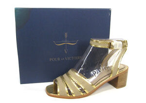 Pour La Victoire Rylie Sandals Sz 10 New $250 Gold Snake Natural Canvas 2" Heel